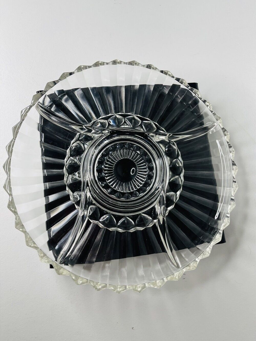 Vintage Serving Tray Vegetable Clear Cut Glass Sectioned Round Divided Platter